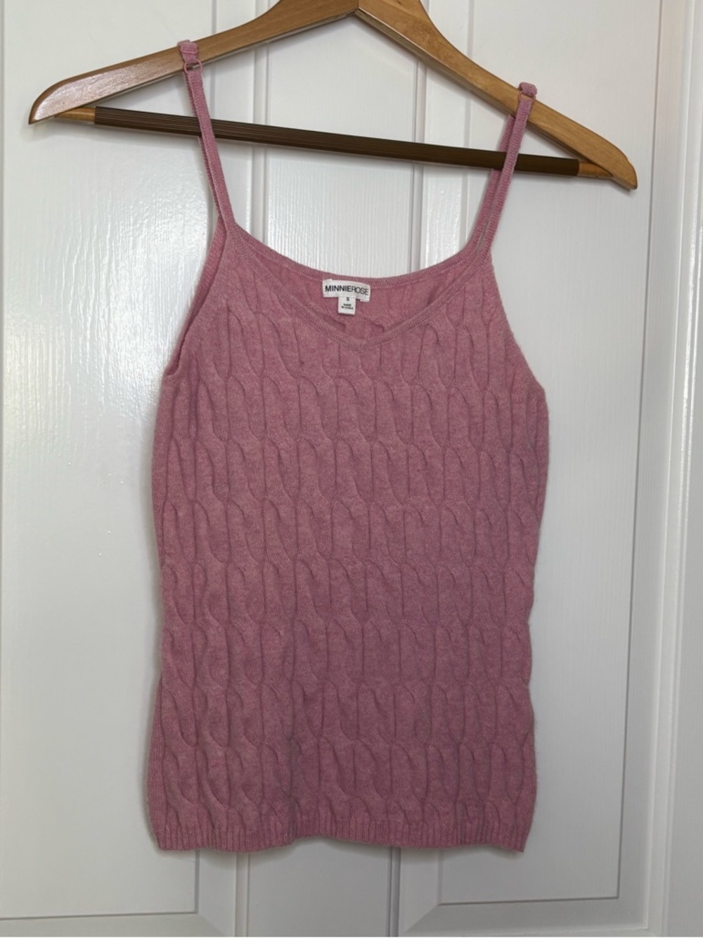 NWOT Minnie Rose Pink Cable-Knit Cashmere Blend Tank Top Size S